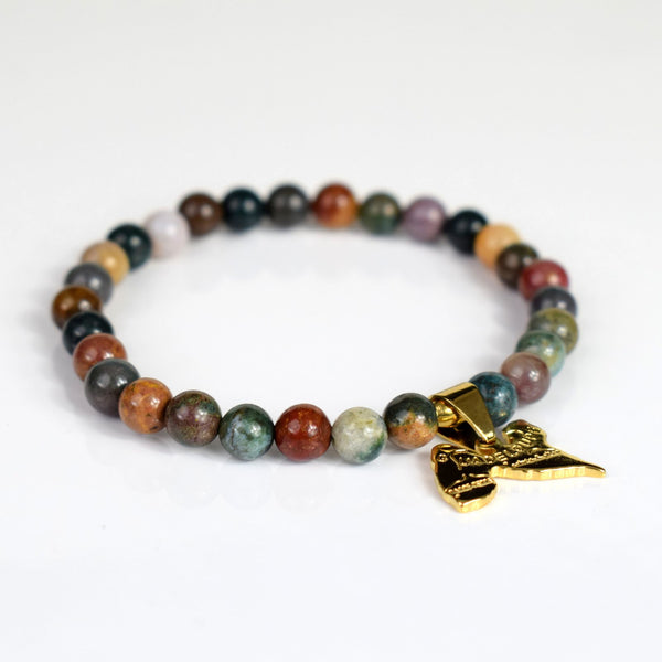 BRACELET CARTE GUADELOUPE DOREE JASPE - La Boutique Antillaise