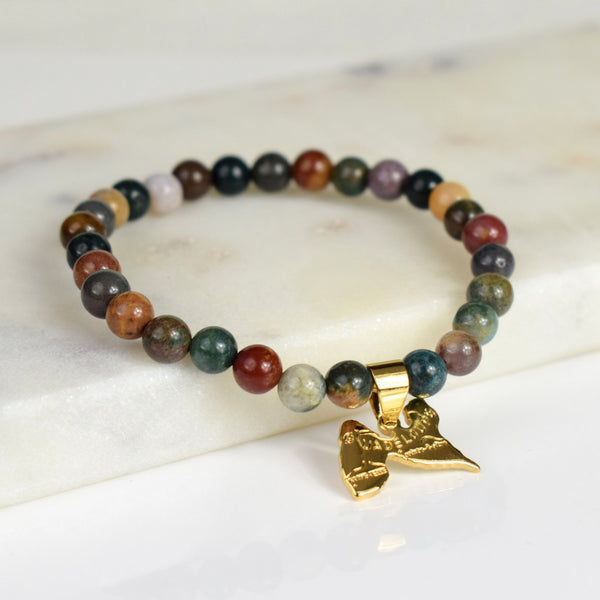 BRACELET CARTE GUADELOUPE DOREE JASPE - La Boutique Antillaise