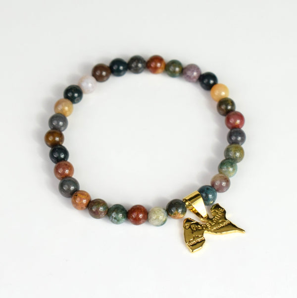 BRACELET CARTE GUADELOUPE DOREE JASPE - La Boutique Antillaise