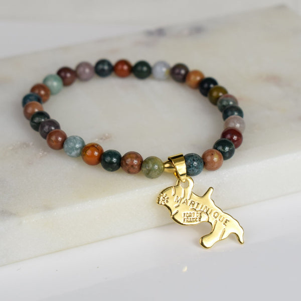 Bracelet carte Martinique Dorée Jaspe