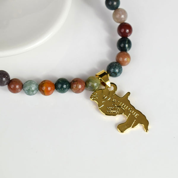 Bracelet carte Martinique Dorée Jaspe