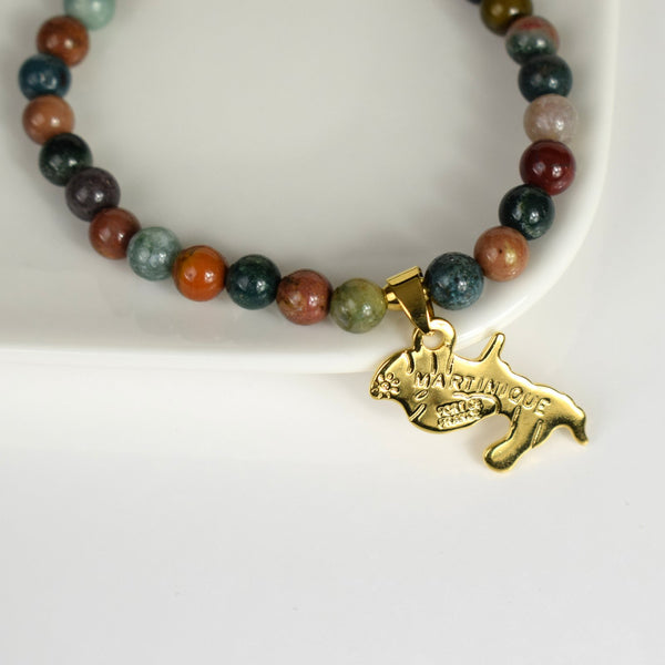 Bracelet carte Martinique Dorée Jaspe