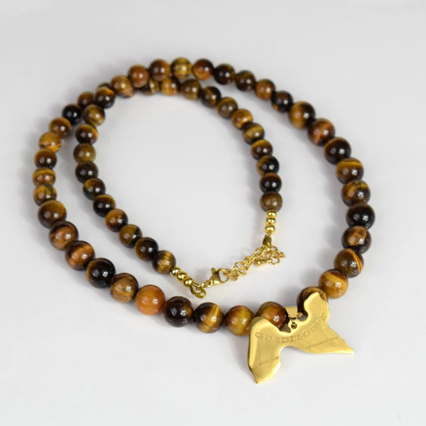 Collier Oeil de Tigre carte Guadeloupe dorée