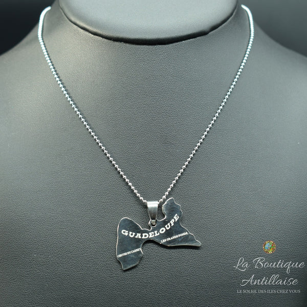 COLLIER PENDENTIF GUADELOUPE ARGENT - La Boutique Antillaise