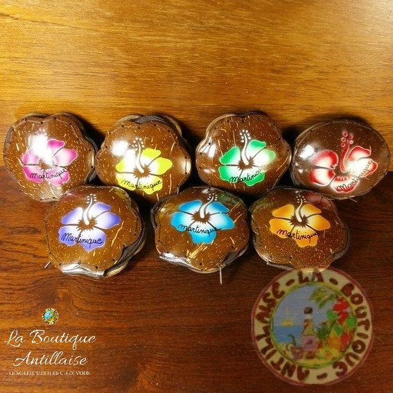 PORTE MONNAIE COCO PEINT HIBISCUS