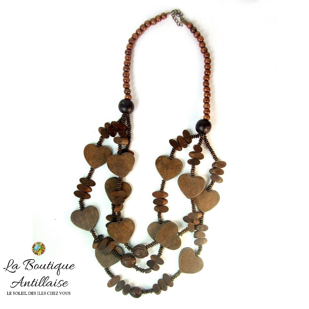 COLLIER PERLES CŒUR EN BOIS